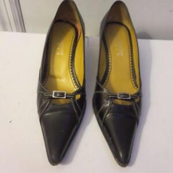 WOMENS LAMBERTSON TRUEX BLACK LEATHER KITTEN HEEL PUMPS SIZE 35US/5 * - Picture 6 of 8
